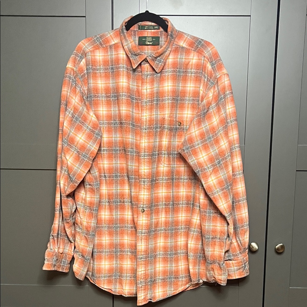 Orvis orange Plaid Men's Shirt XXL